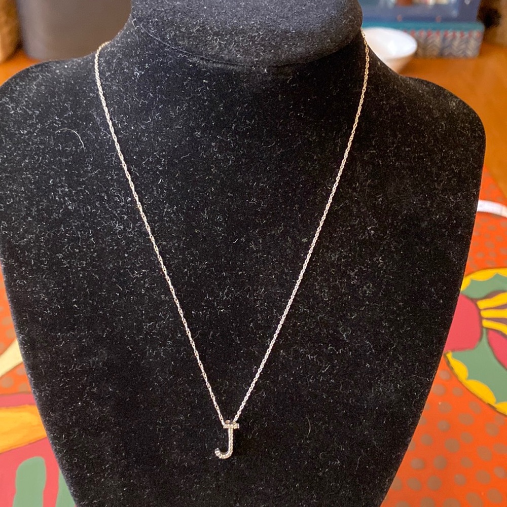 Diamond J in 14k white gold on 14k white gold rope chain
